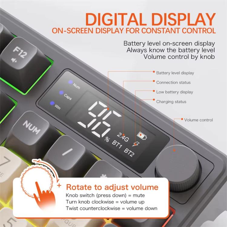 FREE WOLF M96 Wireless Bluetooth Dual-Mode Russian Keyboard PBT Dome Display Gaming Keyboard