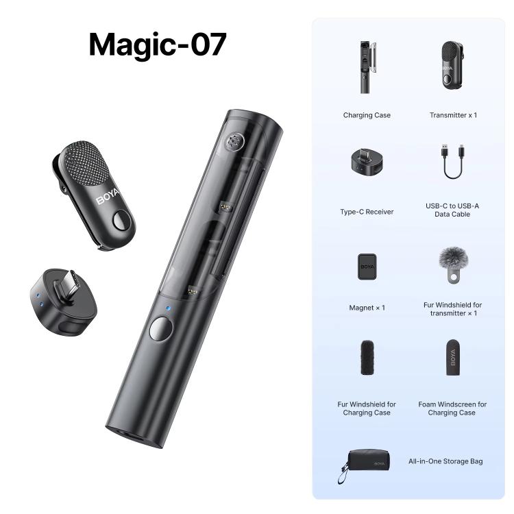 BOYA Magic 4 In 1 Flexible Wireless Lapel Microphone Live Streaming With Noise Reduction Interviews Desktop Mic, 07 Type-C 1 To 1 With Charging Case, 05 Type-C 1 To 2 With Charging Case, 02 3 Receivers+2 Transmitters+Charging Case