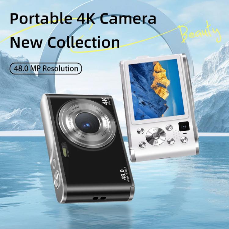 HD 4K Dual Lens Selfie Digital Camera Portable Card-Style CCD Student Camera, Black, White, Black+32G Memory Card, White+32G Memory Card