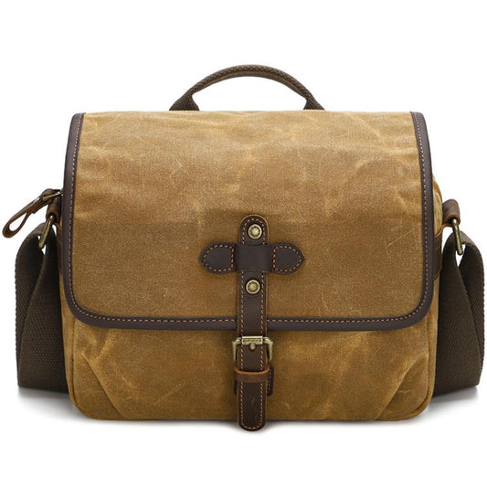 Waxed Canvas Camera Messenger Bag with Adjustable Dividers for DSLR Photography and Travel, L Dusty Yellow, L Army Green, L Deep Gray, S Army Green, S Dusty Yellow, S Deep Gray