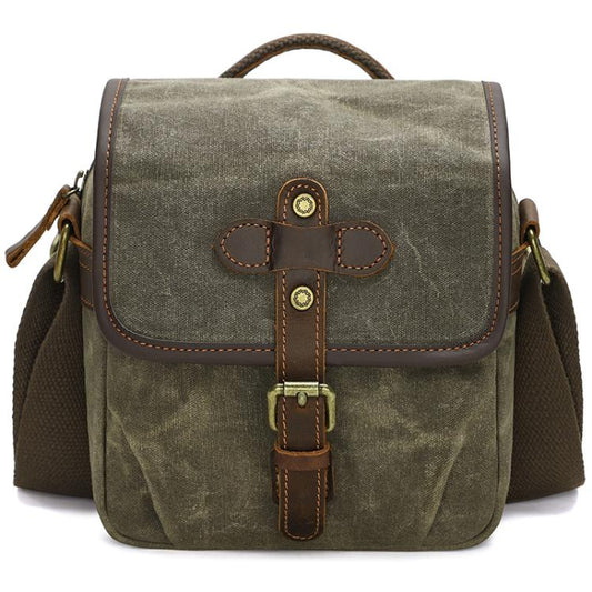 Waxed Canvas Camera Messenger Bag with Adjustable Dividers for DSLR Photography and Travel, S Army Green, S Dusty Yellow, S Deep Gray