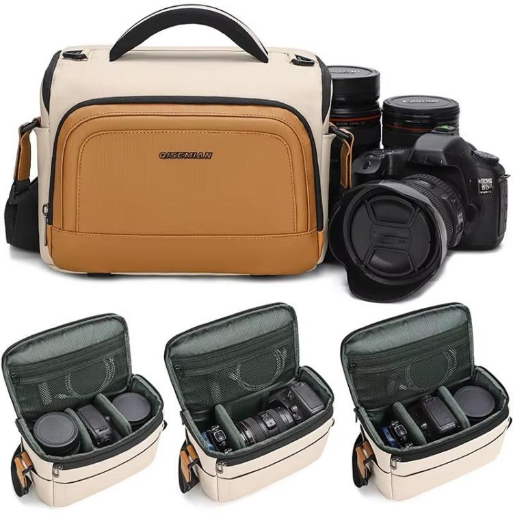 QISEMIAN Crossbody Camera Bag Water-Resistant Sling Messenger Bag With Tripod Mount & Luggage Strap, XK0042 Green, XK0042 Orange