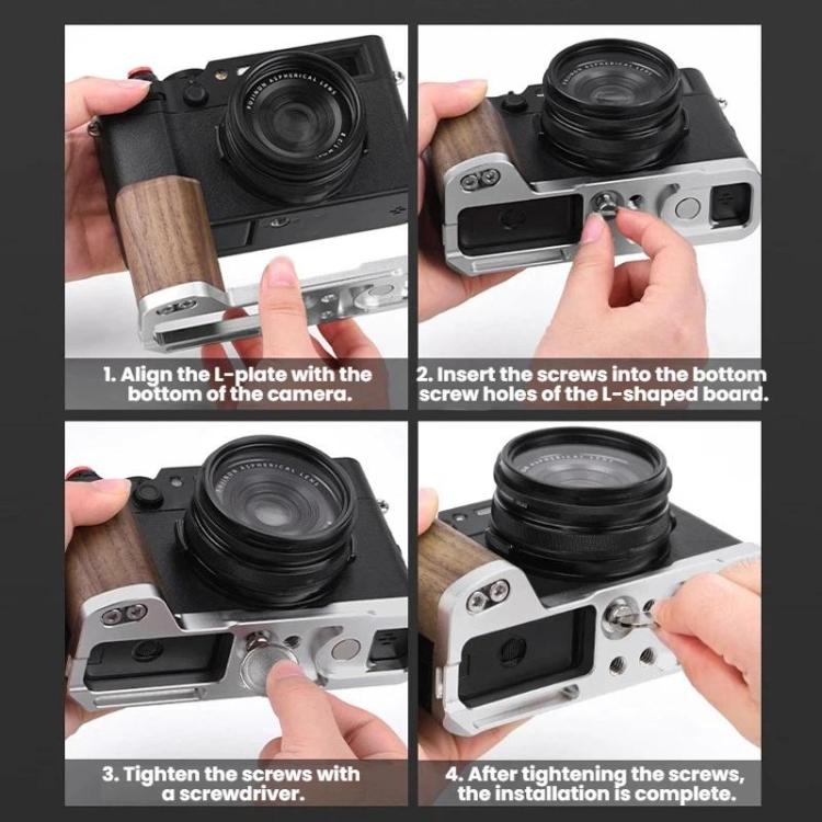 For Fujifilm X100VI Flymile Camera L-Shaped Handgrip With Cold Shoe Thumb Rest Bracket, For Fujifilm X100VI Silver Walnut, For Fujifilm X100VI Black Ebony