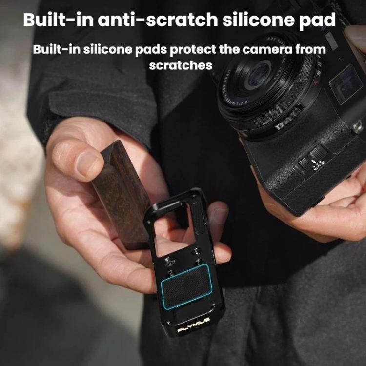 For Fujifilm X100VI Flymile Camera L-Shaped Handgrip With Cold Shoe Thumb Rest Bracket, For Fujifilm X100VI Silver Walnut, For Fujifilm X100VI Black Ebony