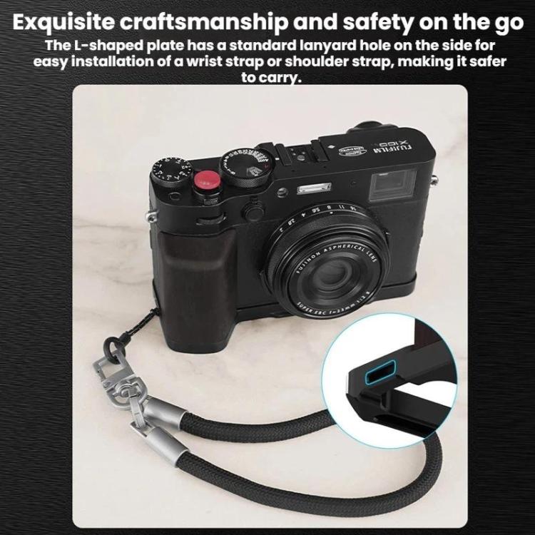 For Fujifilm X100VI Flymile Camera L-Shaped Handgrip With Cold Shoe Thumb Rest Bracket, For Fujifilm X100VI Silver Walnut, For Fujifilm X100VI Black Ebony