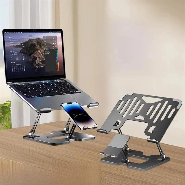 2-In-1 Foldable Laptop Tablet Stand Riser With Phone Holder, Strip Black, Strip Silver