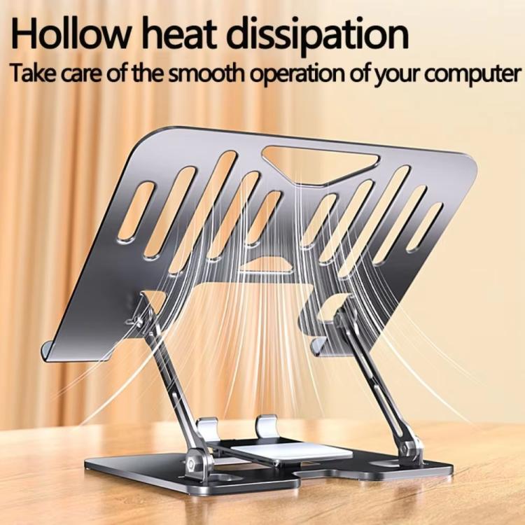 2-In-1 Foldable Laptop Tablet Stand Riser With Phone Holder, Strip Black, Strip Silver