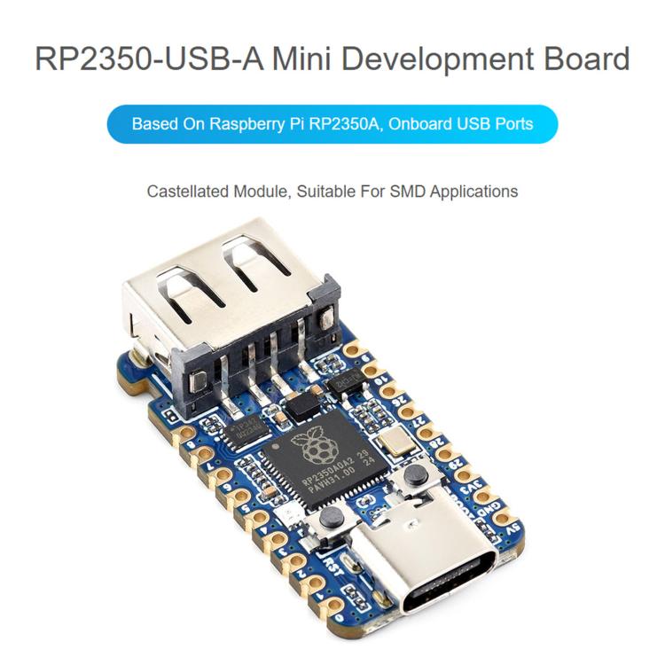 Waveshare 30274 RP2350A USB Mini Development Board 150MHz Operating Frequency, 30274