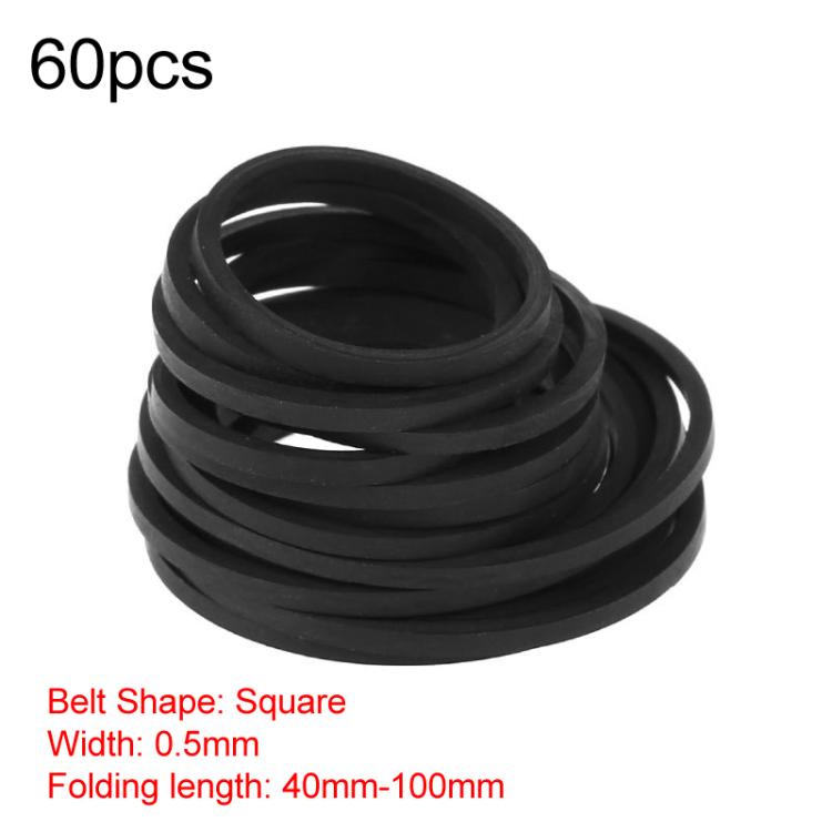 Mix Assorted Rubber Belts CD DVD Cassette Tape, 60pcs 0.5mm Square Fold Length 40-100mm, 30pcs 0.7mm Square Fold Length 45-120mm, 20pcs 1mm Square Fold Length 35-85mm, 20pcs 1mm Square Fold Length 90-135mm, 30pcs 1mm Square Fold Length 40-135mm        ...