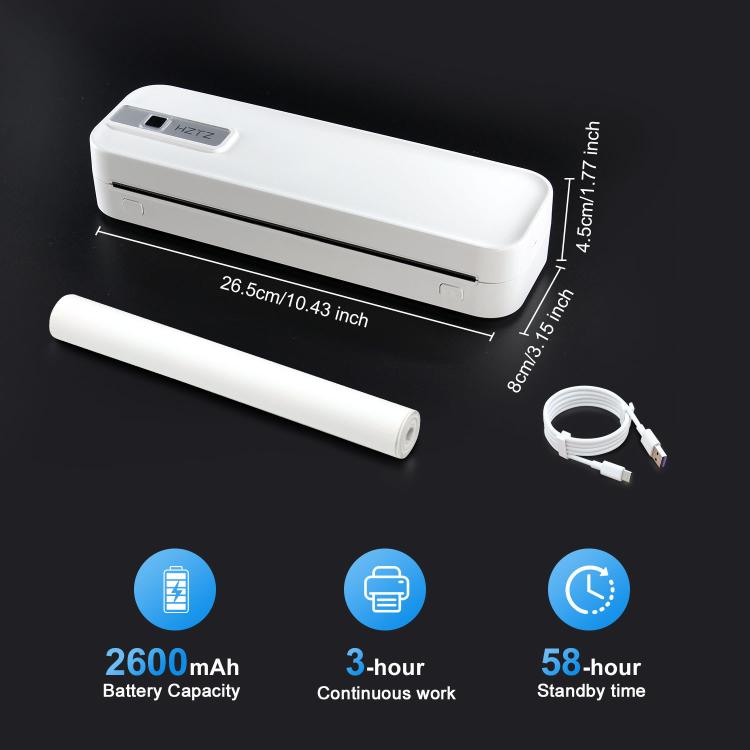 Wireless Rechargeable Thermal Printer Supports 2-inch to 8.5-inch Paper for PDF, Files, Images, and Tattoo Paper, HZTZ A4RJ 200dpi White, HZTZ A4RJ 200dpi Black, HZTZ A4RJ PRO 300dpi White, HZTZ A4RJ PRO 300dpi Black