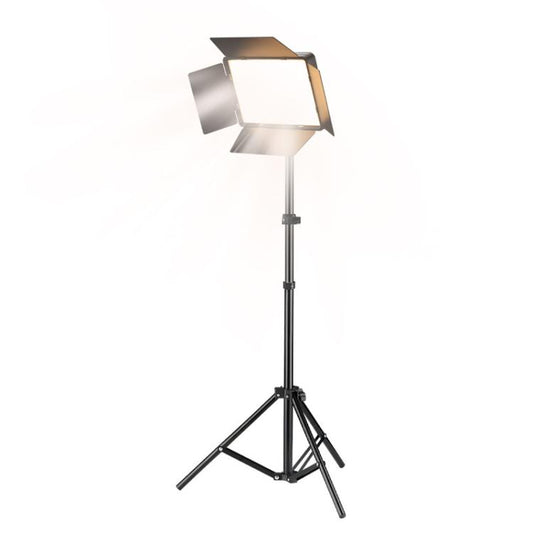 2700K-6500K 10-inch Square Flat Panel LED Light with 4-Leaf Barn Doors and 2.1m Tripod Stand for Photography/Video Studio, US Plug
