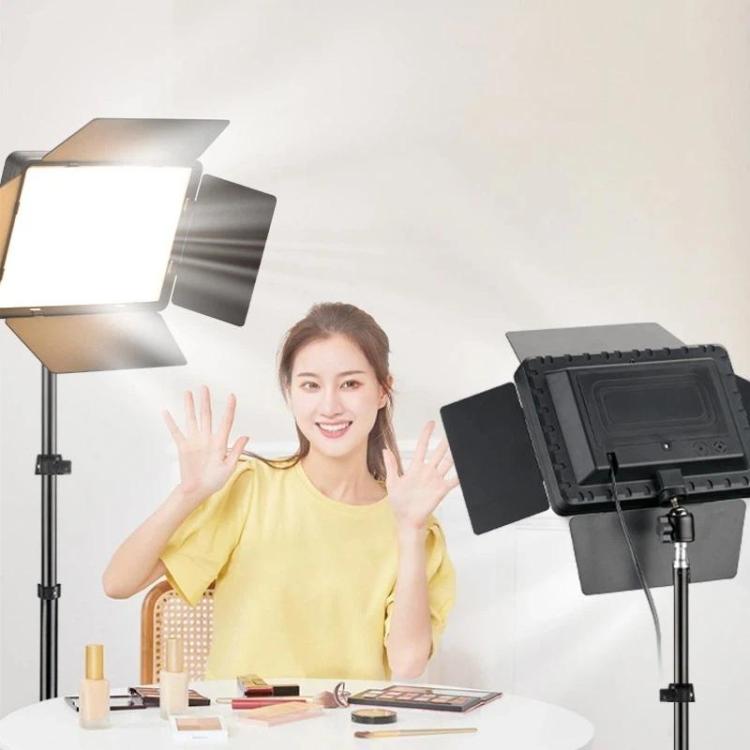 2700K-6500K 10-inch Square Flat Panel LED Light with 4-Leaf Barn Doors and 2.1m Tripod Stand for Photography/Video Studio, US Plug