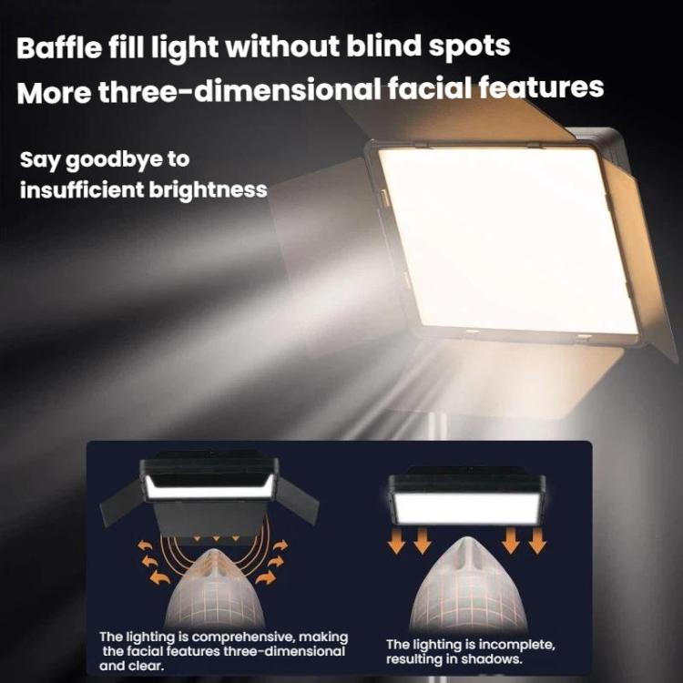 2700K-6500K 10-inch Square Flat Panel LED Light with 4-Leaf Barn Doors and 2.1m Tripod Stand for Photography/Video Studio, US Plug