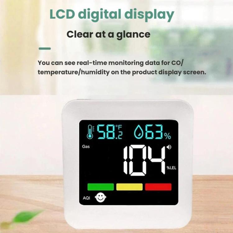 5-in-1 Plug-in Air Quality Monitor CO Combustible Gas AQI Temperature Humidity Detector with Alarm, DM296