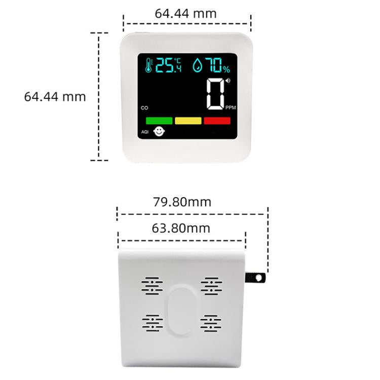 5-in-1 Plug-in Air Quality Monitor CO Combustible Gas AQI Temperature Humidity Detector with Alarm, DM296