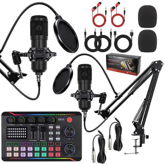 Dual BM800 Condenser Microphone With F998max Live Sound Card Kit Podcast Equipment Bundle Adjustable Scissor Arm Stand