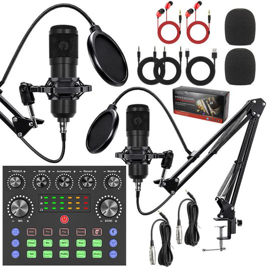 Dual BM800 Condenser Microphone with V8S Live Sound Card Kit Podcast Equipment Bundle Adjustable Scissor Arm Stand