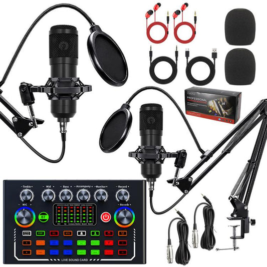 Dual BM800 Condenser Microphone With F009 Live Sound Card Kit Podcast Equipment Bundle Adjustable Scissor Arm Stand