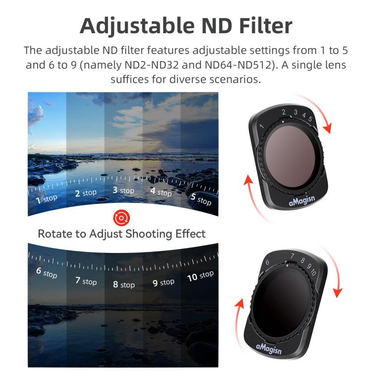 For DJI Osmo Pocket 4 / 3 aMagisn Magnetic Lens Filter, Adjustable CPL, VND  1-5 Stop, VND 6-10 Stop, Black Mist 1/4, ND1000