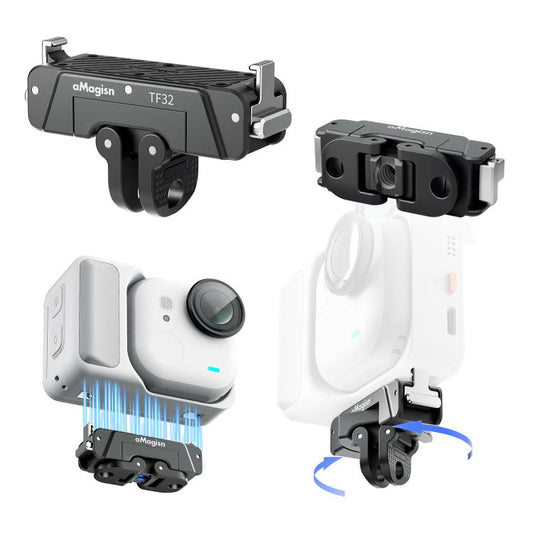For Insta360 GO Ultra AMagisn 360-Degree Rotatable Metal Magnetic Quick-Release Mount With 1/4-Inch Thread And 2-Prong Base, For Insta360 GO Ultra