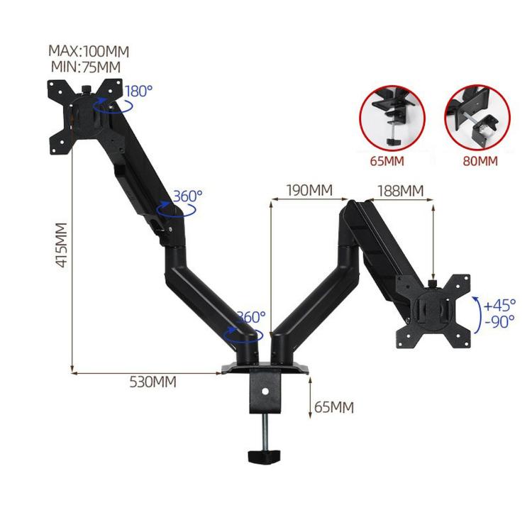 32-Inch Pneumatic Arm Dual-Screen Height-Adjustable Computer Monitor Stand, DY-02