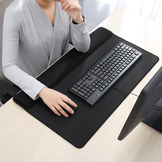 Stitched Edge Integrated Desk Mat & Mouse Pad, Mechanical Keyboard Wrist Rest Desk Pad, Small