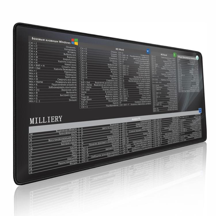 Large Shortcut Keys Mouse Pad Multi-Language Options Available Fray-Free Stitched Edges Keyboard Pad, 300x600x2mm, 300x600x3mm, 300x800x2mm, 300x800x3mm, 300x800x4mm