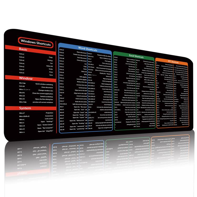 Large Shortcut Keys Mouse Pad Multi-Language Options Available Fray-Free Stitched Edges Keyboard Pad, 400x800x2mm, 400x800x3mm, 400x900x2mm, 400x900x3mm
