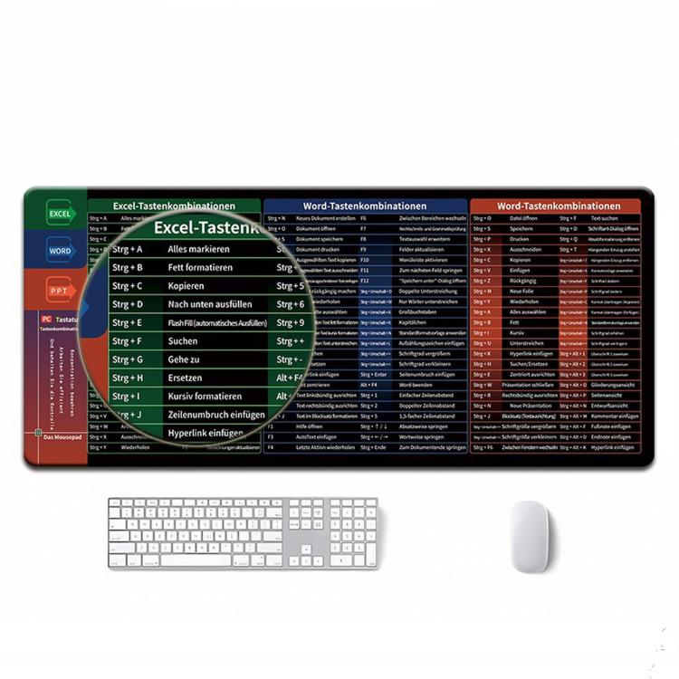 Large Shortcut Keys Mouse Pad Multi-Language Options Available Fray-Free Stitched Edges Keyboard Pad, 400x800x2mm, 400x800x3mm, 400x900x2mm, 400x900x3mm