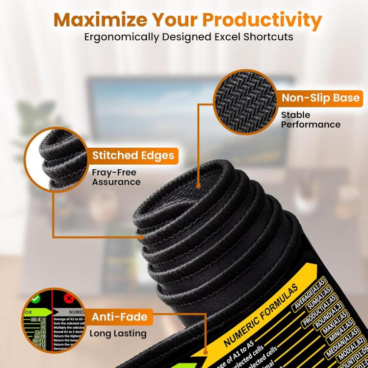 Large Shortcut Keys Mouse Pad Multi-Language Options Available Fray-Free Stitched Edges Keyboard Pad, 300x600x2mm, 300x600x3mm, 300x800x2mm, 300x800x3mm, 300x800x4mm