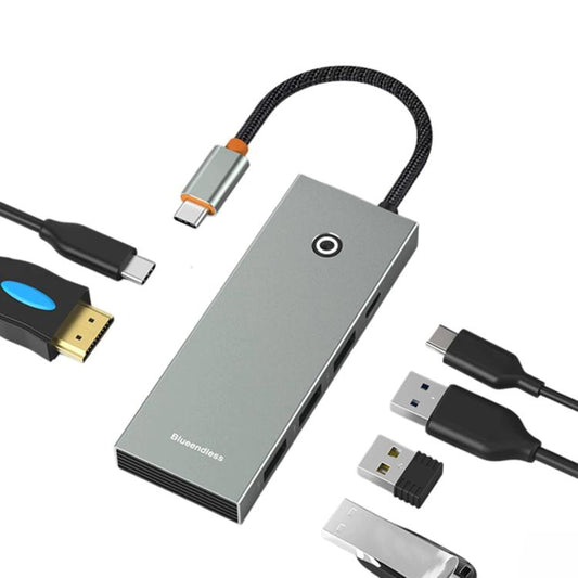 Blueendless Type-C Docking Station 4K 60Hz Screen Mirroring USB 3.0 Splitter, HDMI2.0+PD+USB3.0 x 3, HDMI 2.0 + PD + Gigabit Ethernet + 2 USB 3.0 ports