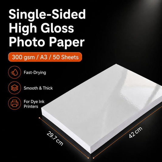 50 Sheets 300gsm A3 High Glossy Inkjet Photo Paper Heavyweight Single-Sided Quick Dry Cast Coated Paper
