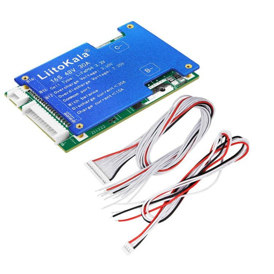 LiitoKala BMS Lithium Iron Phosphate Same-Port Balancing Battery Protection Board, 16S-48V 30A