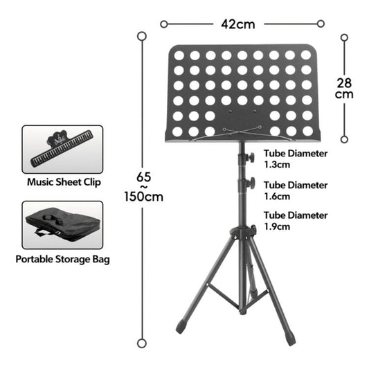 Portable Foldable Universal Music Stand Height Adjustable Sheet Music Rack For Rehearsal & Performance, Stand + Folder + Storage Bag