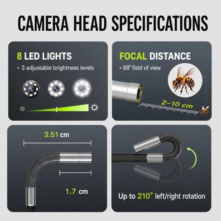 ANYKIT AD100 360-Degree Rotatable Industrial Endoscope IP67 Waterproof HD Auto Repair Borescope, AD100