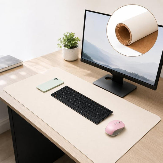 Dual-Sided Cork And Leather Desk Pad Reversible Large Desk Mat For Office And Home, 400 x 800mm, 300 x 600mm, 200 x 300mm, 180 x 220mm