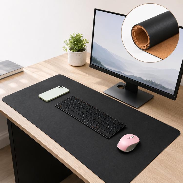 Dual-Sided Cork And Leather Desk Pad Reversible Large Desk Mat For Office And Home, 400 x 800mm, 300 x 600mm, 200 x 300mm, 180 x 220mm