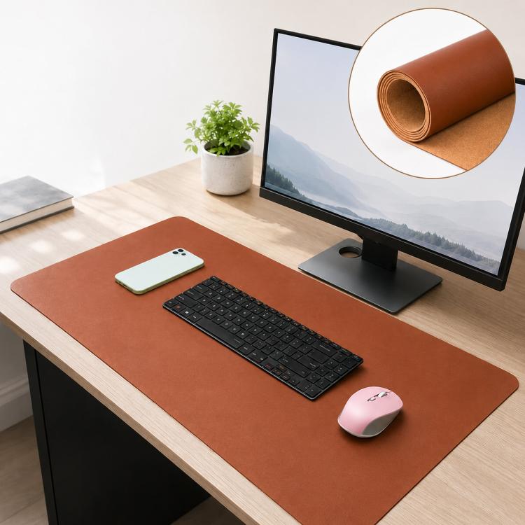 Dual-Sided Cork And Leather Desk Pad Reversible Large Desk Mat For Office And Home, 400 x 800mm, 300 x 600mm, 200 x 300mm, 180 x 220mm