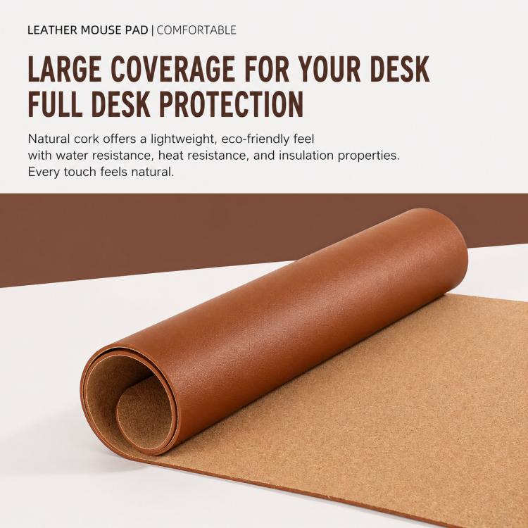 Dual-Sided Cork And Leather Desk Pad Reversible Large Desk Mat For Office And Home, 400 x 800mm, 300 x 600mm, 200 x 300mm, 180 x 220mm