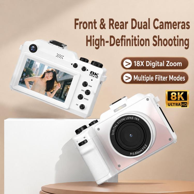 18X Zoom 8K Digital Camera for Vlogging with WiFi Dual Lens 80MP Autofocus Camera for Teens Students