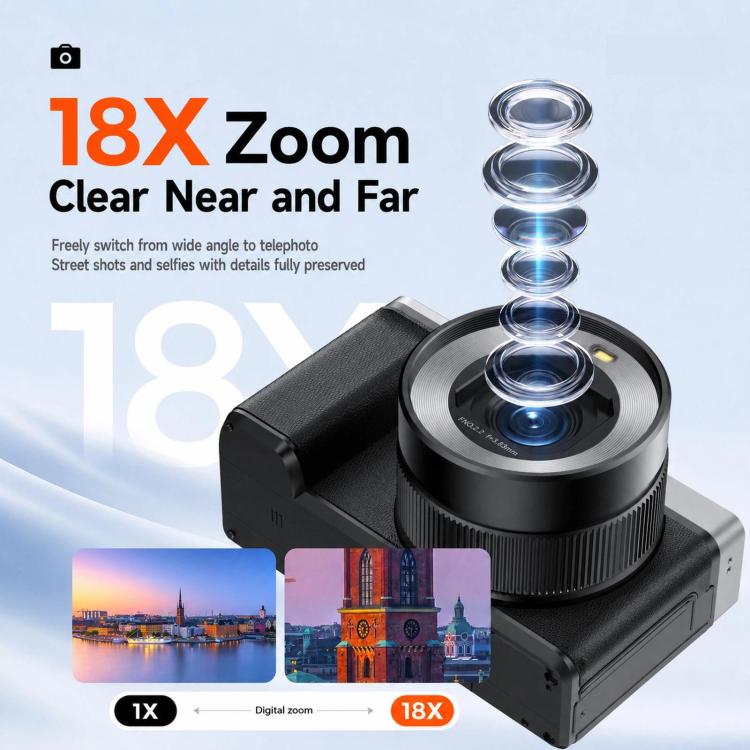5K 18X Zoom Vlogging Camera With 180-Degree Flip Screen Dual Lens 80MP Digital Camera 32GB Card