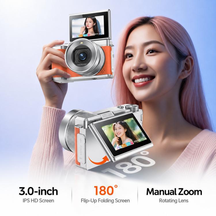 5K 18X Zoom Vlogging Camera With 180-Degree Flip Screen Dual Lens 80MP Digital Camera 32GB Card