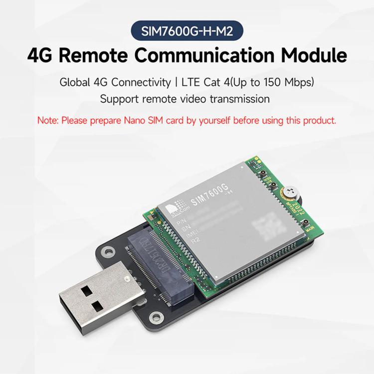 Yahboom SIM7600G-H-M2 Global Band 4G LTE Cat4 Cellular Module, Module Only, with Dual Antennas, with Antennas & USB Expansion Board, Telemetry Kit