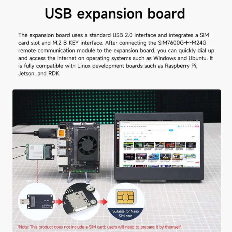 Yahboom SIM7600G-H-M2 Global Band 4G LTE Cat4 Cellular Module, Module Only, with Dual Antennas, with Antennas & USB Expansion Board, Telemetry Kit