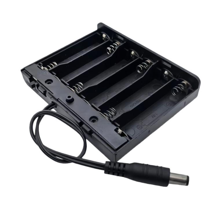 6 AA 9V Battery Holder with Cover and ON/OFF Switch Double A Battery Case with 5.5mm x 2.1mm DC Male Plug, 6 AA 9V