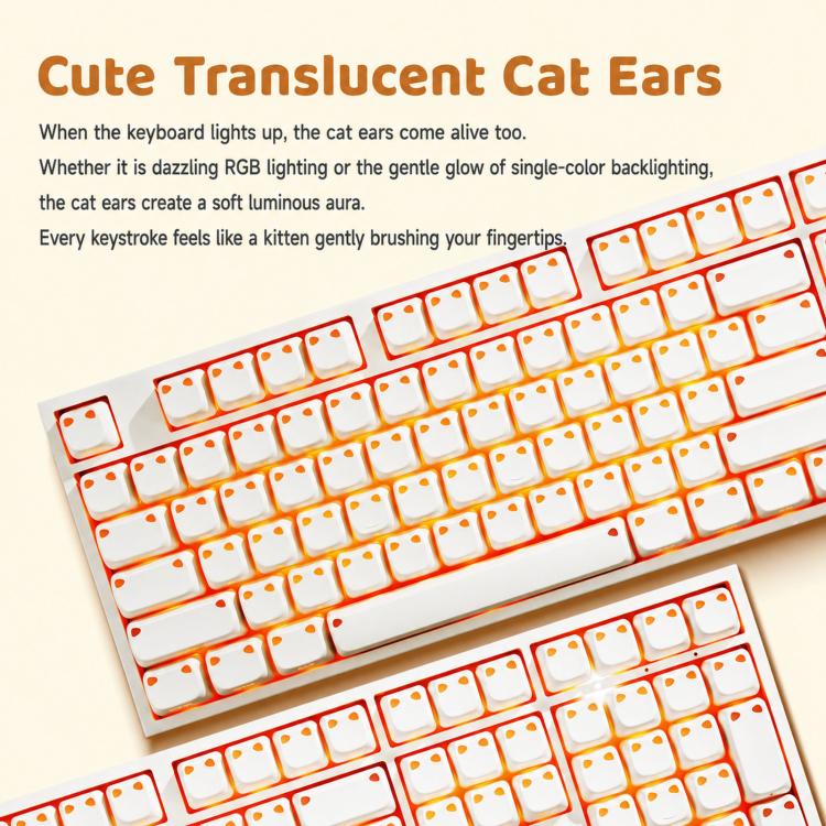 AKKO Cute Light-Transmitting Cat Ear Keycaps Universal Mechanical Keyboard Keycap Accessories, 113 Keys