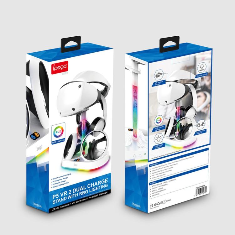 ipega RGB Charging Dock For PS5 VR2 / PlayStation VR2 Controller Charger Station & VR Headset Stand, PG-P5V001S, PG-P5V001