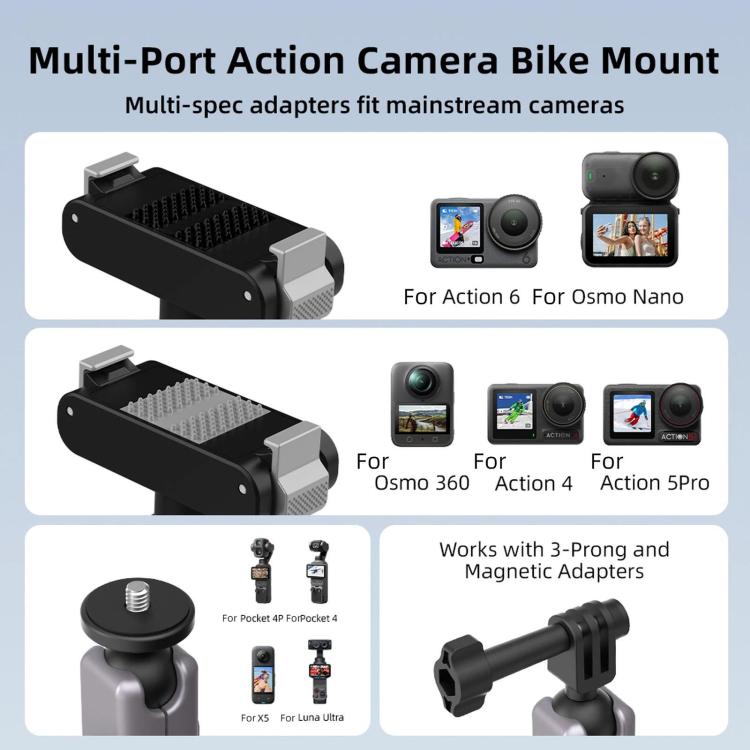 Flymile Camera Motorcycle Bicycle Riding Extension Bracket, For DJI Osmo Action 3 / 4 / 5 Pro, For DJI Osmo Action 6 / Nano