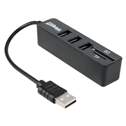 2 in 1 USB 2.0 480Mbps 3 Ports HUB COMBO + TF / T-FLASH SD / SDHC / SDXC Card Reader for Windows XP / Vista / 8.1 / 7 / 8, MAC, etc, USB 2.0 (Black)