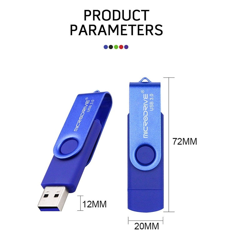 MicroDrive 16GB USB 3.0 Android Phone & Computer Dual-use Rotary Metal U Disk, 16GB